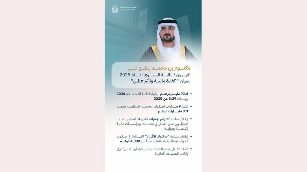 مكتوم بن محمد يطّلع على تقرير وزارة المالية السنوي لعام 2025 بعنوان “كفاءة مالية وتأثير عالمي”